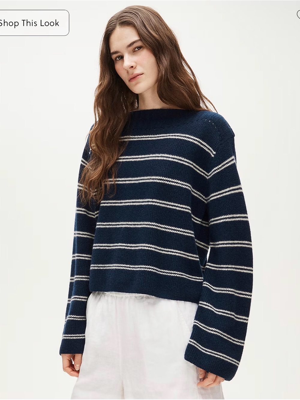 J CREW SMALL Cashmere wide-sleeve sweater in mariner stripe CR344 $198